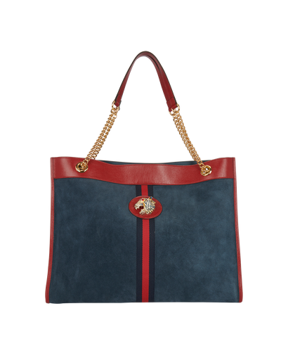 Large Rajah Tote Bag, £750, Handbags, Blue, Suede, Front view